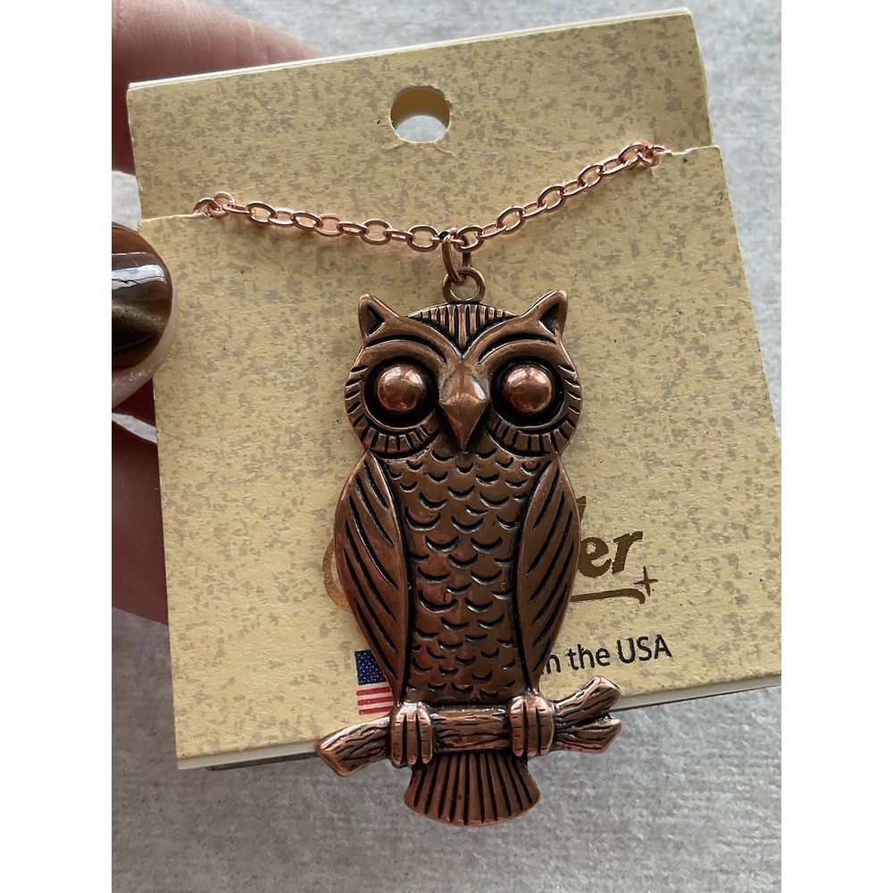 Vintage Copper By Wheeler Made In USA Owl Necklace Estate Jewelry